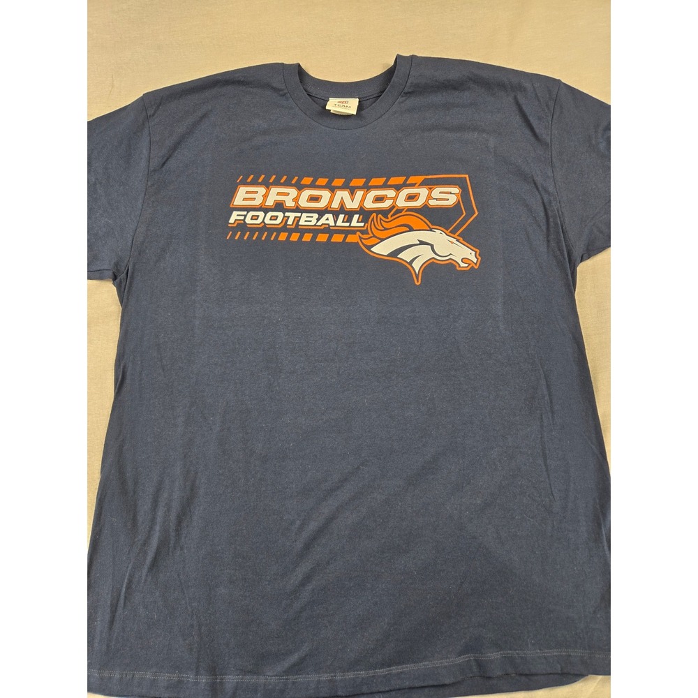 NFL Team Apparel Denver Broncos‎ Mens 2XL Navy Blue Graphic Football T-Shirt